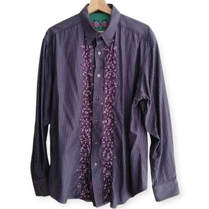 Robert Graham Men's Embroidered Purple Button Up Classic Fit XL
